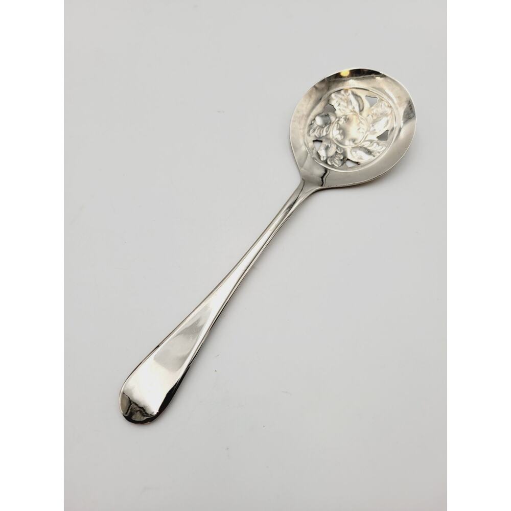 Sheffield England Silverplate Pierced Tomato Server/Slotted Spoon 8 3/8" Vtg